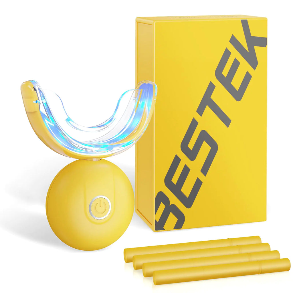 BESTEK Teeth Whitening Kit - 32X LED Teeth Whitening Light 10 Min Fast Teeth Whitener with 4 Tubes of 35% Carbamide Peroxide Teeth Whitening Gel for Remove Coffee Wine Tobacco Teeth Stains - Yellow