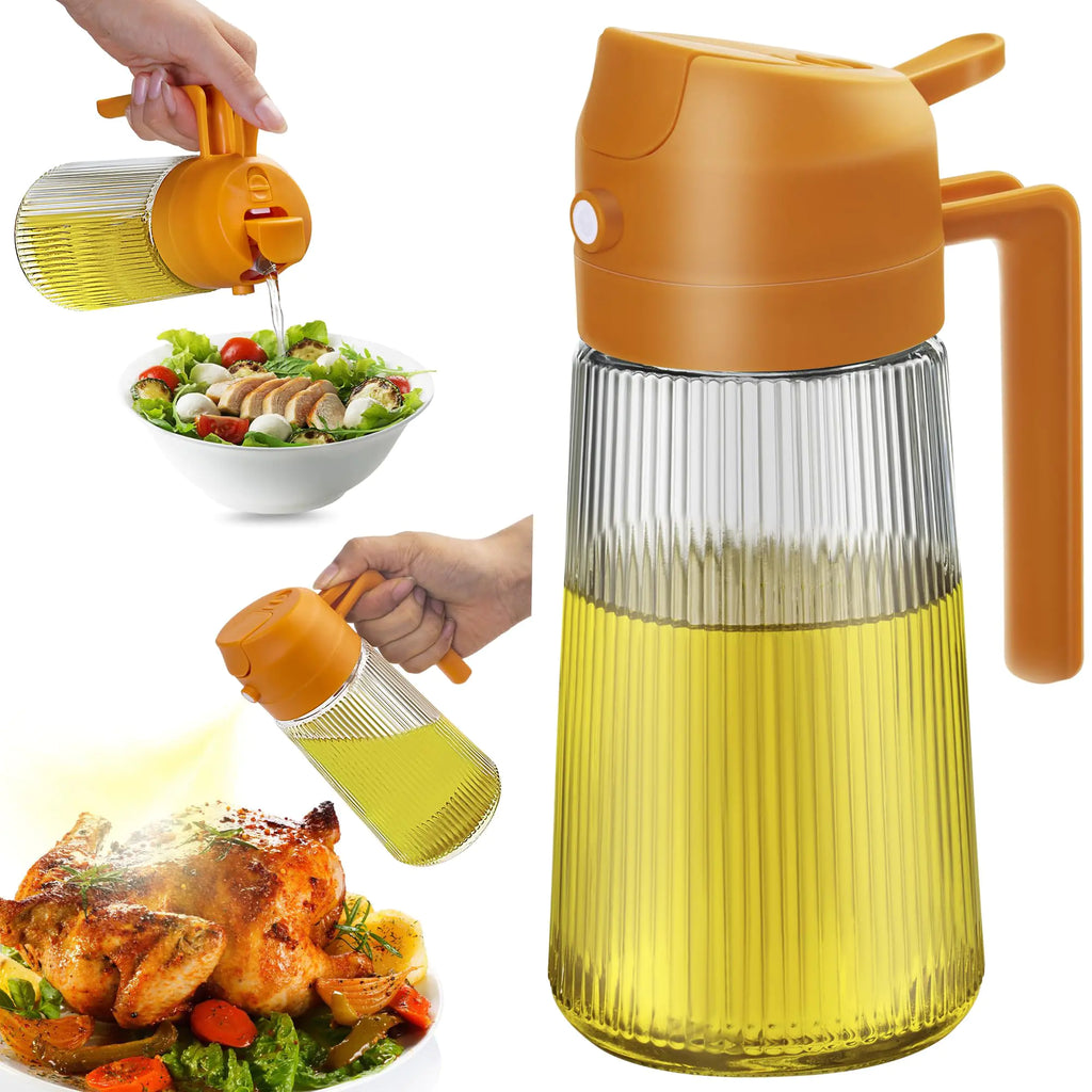 FEIOOD 16oz Ribbed Oil Dispenser Oil Sprayer for Kitchen Cooking 2 in 1 Olive Oil Dispenser Bottle Spray and Pour Glass Oil Spritzer Pourer Refillable