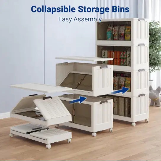 Collapsible Storage Bin Organizer, Stackable Cube Large Plastic Storage Box With Lid And Wheels